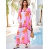 image:imageMoss Rose Caftan Coverup Dresses for Women V Neck Summer Swimsuit Kaftan Plus Size Maxi Beach Vacation ClothesD Pink Orange Block