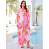 image:imageMoss Rose Caftan Coverup Dresses for Women V Neck Summer Swimsuit Kaftan Plus Size Maxi Beach Vacation ClothesD Pink Orange Block