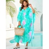 image:imageMoss Rose Caftan Coverup Dresses for Women V Neck Summer Swimsuit Kaftan Plus Size Maxi Beach Vacation ClothesD Teal Pink