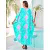 image:imageMoss Rose Caftan Coverup Dresses for Women V Neck Summer Swimsuit Kaftan Plus Size Maxi Beach Vacation ClothesD Teal Pink