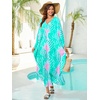 image:imageMoss Rose Caftan Coverup Dresses for Women V Neck Summer Swimsuit Kaftan Plus Size Maxi Beach Vacation ClothesD Teal Pink