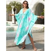 image:imageMoss Rose Caftan Coverup Dresses for Women V Neck Summer Swimsuit Kaftan Plus Size Maxi Beach Vacation ClothesD Teal Pink