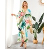 image:imageMoss Rose Caftan Coverup Dresses for Women V Neck Summer Swimsuit Kaftan Plus Size Maxi Beach Vacation ClothesFlamingo Print 2