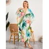 image:imageMoss Rose Caftan Coverup Dresses for Women V Neck Summer Swimsuit Kaftan Plus Size Maxi Beach Vacation ClothesFlamingo Print 2