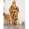 image:imageMoss Rose Caftan Coverup Dresses for Women V Neck Summer Swimsuit Kaftan Plus Size Maxi Beach Vacation ClothesGinkgo Leaf Print