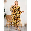 image:imageMoss Rose Caftan Coverup Dresses for Women V Neck Summer Swimsuit Kaftan Plus Size Maxi Beach Vacation ClothesGinkgo Leaf Print