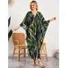 image:imageMoss Rose Caftan Coverup Dresses for Women V Neck Summer Swimsuit Kaftan Plus Size Maxi Beach Vacation ClothesGreen Leaf Print
