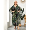 image:imageMoss Rose Caftan Coverup Dresses for Women V Neck Summer Swimsuit Kaftan Plus Size Maxi Beach Vacation ClothesGreen Leaf Print