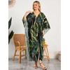 image:imageMoss Rose Caftan Coverup Dresses for Women V Neck Summer Swimsuit Kaftan Plus Size Maxi Beach Vacation ClothesGreen Leaf Print