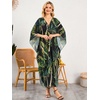 image:imageMoss Rose Caftan Coverup Dresses for Women V Neck Summer Swimsuit Kaftan Plus Size Maxi Beach Vacation ClothesGreen Leaf Print
