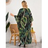 image:imageMoss Rose Caftan Coverup Dresses for Women V Neck Summer Swimsuit Kaftan Plus Size Maxi Beach Vacation ClothesGreen Leaf Print
