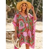 image:imageMoss Rose Kaftan Dresses for Women V Neck Summer Swimsuit Cover up Caftan Maxi Beach DressesE Pink Green