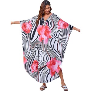 image:imageMoss Rose Caftan Coverup Dresses for Women V Neck Summer Swimsuit Kaftan Plus Size Maxi Beach Vacation ClothesA Black White Abstract