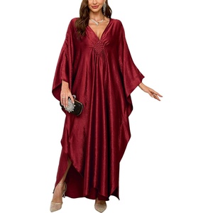image:imageMoss Rose Caftan Coverup Dresses for Women V Neck Summer Swimsuit Kaftan Plus Size Maxi Beach Vacation ClothesC Dark Red