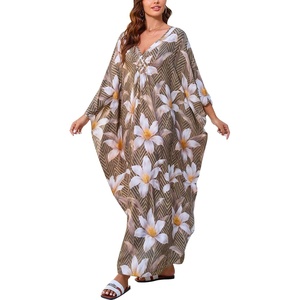 image:imageMoss Rose Caftan Coverup Dresses for Women V Neck Summer Swimsuit Kaftan Plus Size Maxi Beach Vacation ClothesD Olive Floral