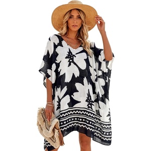 image:imageMoss Rose Kaftan Dresses for Women V Neck Summer Swimsuit Cover up Caftan Maxi Beach DressesA Black Flower