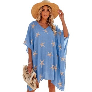 image:imageMoss Rose Kaftan Dresses for Women V Neck Summer Swimsuit Cover up Caftan Maxi Beach DressesA Blue Starfish