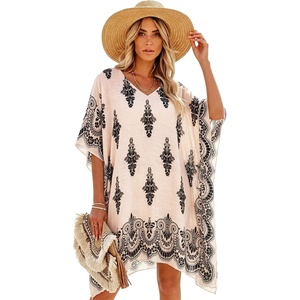 image:imageMoss Rose Kaftan Dresses for Women V Neck Summer Swimsuit Cover up Caftan Maxi Beach DressesA Paisley Beige