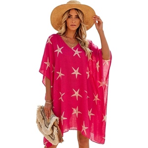 image:imageMoss Rose Kaftan Dresses for Women V Neck Summer Swimsuit Cover up Caftan Maxi Beach DressesA Pink Starfish