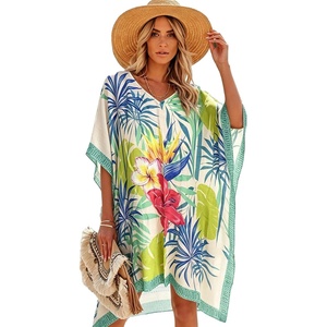 image:imageMoss Rose Kaftan Dresses for Women V Neck Summer Swimsuit Cover up Caftan Maxi Beach DressesC Tropical Pastels