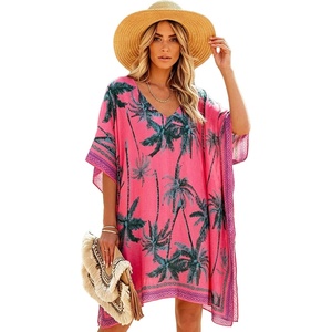 image:imageMoss Rose Kaftan Dresses for Women V Neck Summer Swimsuit Cover up Caftan Maxi Beach DressesC Tropical Pink