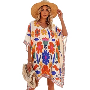 image:imageMoss Rose Kaftan Dresses for Women V Neck Summer Swimsuit Cover up Caftan Maxi Beach DressesD Multicolor Floral