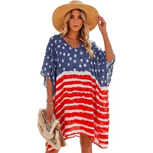 image:imageMoss Rose Kaftan Dresses for Women V Neck Summer Swimsuit Cover up Caftan Maxi Beach DressesE Flag