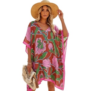 image:imageMoss Rose Kaftan Dresses for Women V Neck Summer Swimsuit Cover up Caftan Maxi Beach DressesE Pink Green